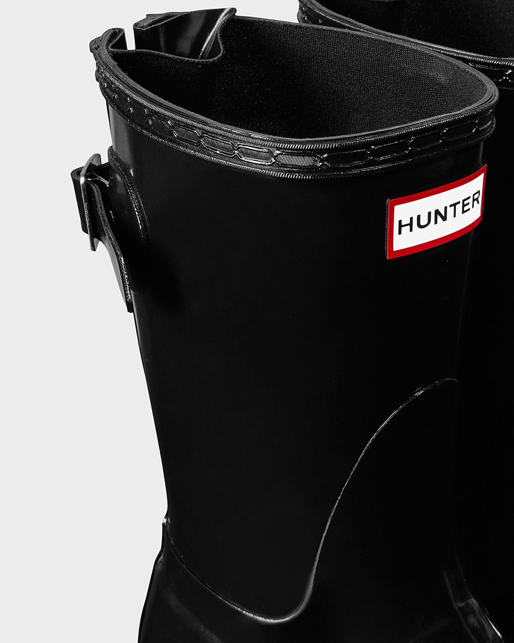 Women Hunter Original Back Adjustable Gloss | Short Rain Boots Black | NZ-29341-RDHX